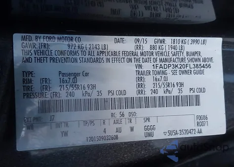 2015 Ford Focus Se z USA, uszkodzony, nr VIN 1FADP3K20FL385456